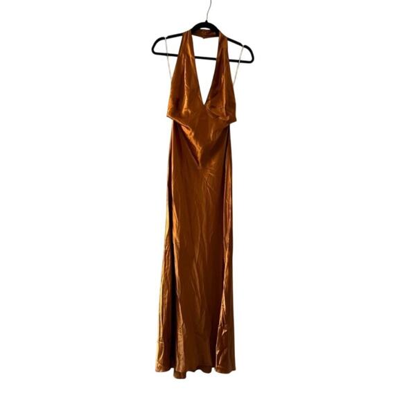Reformation Daniela 100% Silk Maxi Gown Dress Copper Gold size 10 C0 - Picture 3 of 7